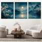 3pcs Moonlight Night Scenery Mountain Lake Metal Print Ready to Hang Art