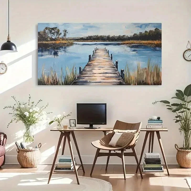 Tranquil Scenery Bridge Nature Wall Art Canvas Office Home Room Framed 120x60cm
