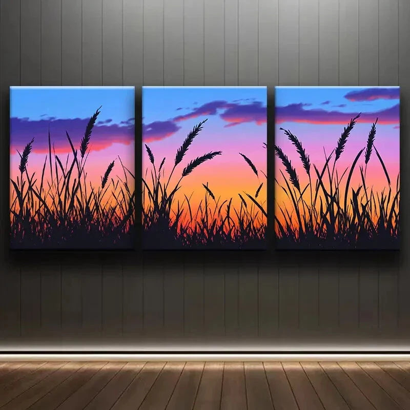 3pcs Serene Sunset Silhouette Vibrant Wheat Wall Art Set Canvas Framed 40x60cm - High Quality Print 100% Australian Made Wall Canvas Ready to Hang