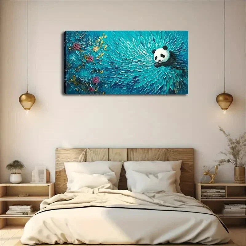 Red Panda Blue Floral Lands Wall Art Canvas Office Home Room Framed 120x60cm