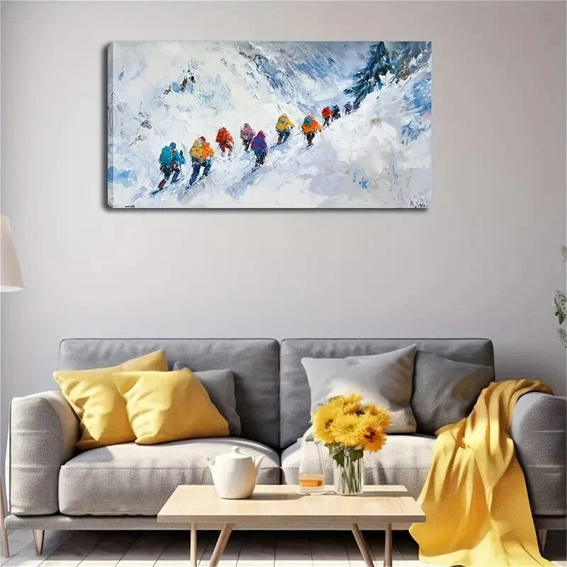 Vibrant Climbers in Snowy Wall Art Canvas Office Home Room Framed 80x45cm