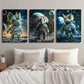 3pcs Allosaurus Dinosaur in Space Wall Art Set Canvas Framed 40x60cm - High Quality Print 100% Australian Made Wall Canvas Ready to Hang