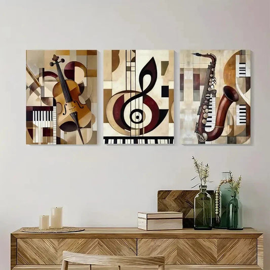 3pcs Colourful Music Abstract Music Painting Metal Print Ready to Hang Art
