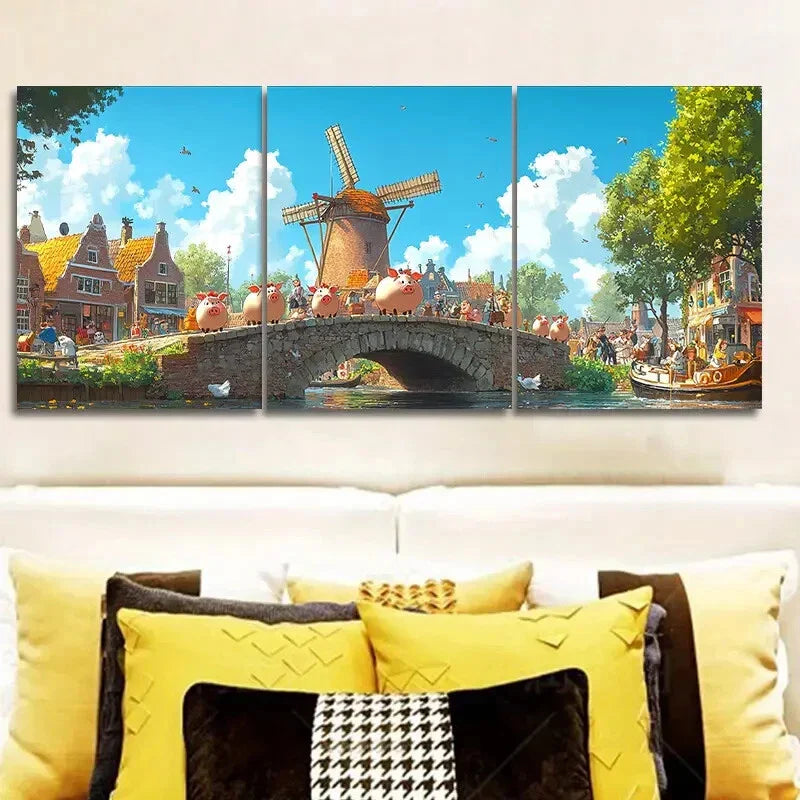 3pcs Set Whimsical Animals Art Metal Print Ready to Hang Art