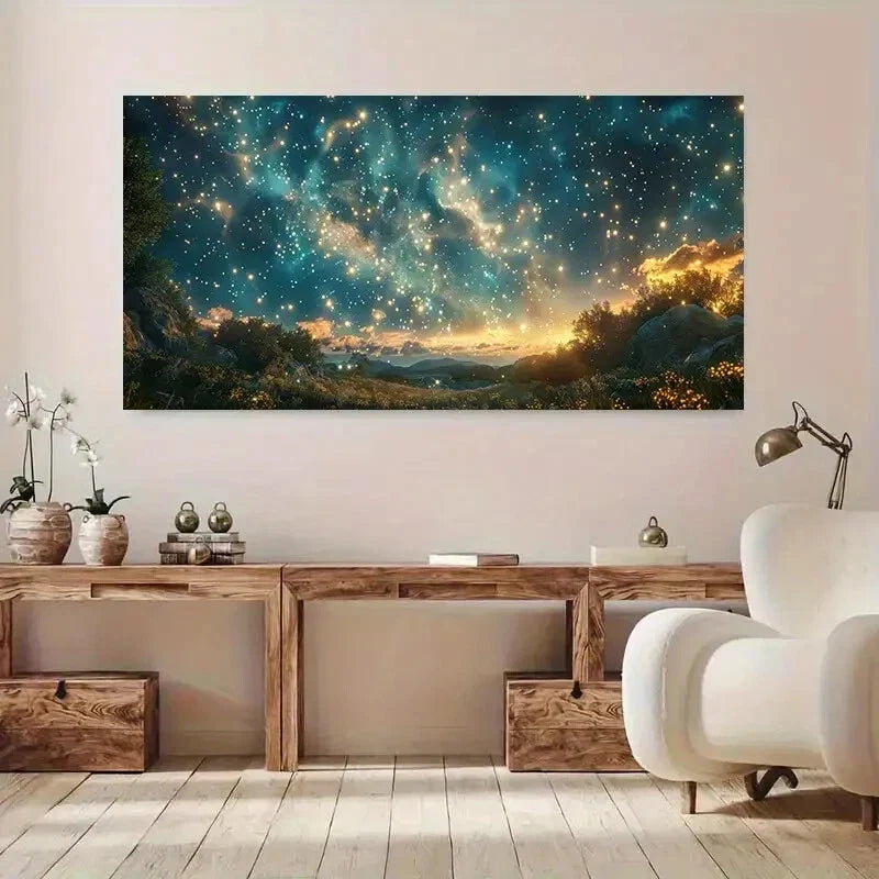 Starry Night Sky Print on High Wall Art Canvas Office Home Room Framed 80x45cm