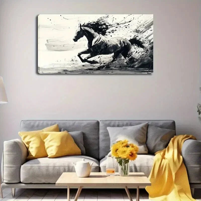 Black & White Horse Perfect Wall Art Canvas Office Home Room Framed 120x60cm