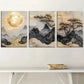 3pcs Chinese Luxury Points Golden Mountain Wall Art Set Canvas Framed 40x60cm - High Quality Print 100% Australian Made Wall Canvas Ready to Hang