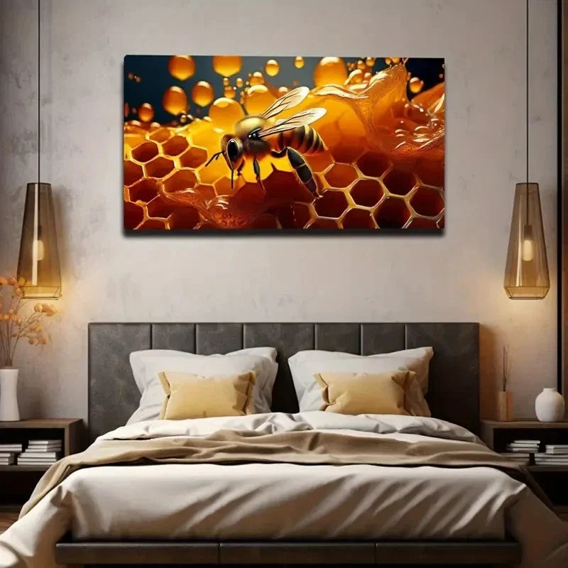 Vibrant Realistic Bee Wall Art Canvas Office Home Room Framed 120x60cm