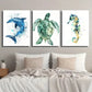 3pcs Pacific Dolphin Green Turtle and Seahorse Wall Art Set Canvas Framed 40x60cm - High Quality Print 100% Australian Made Wall Canvas Ready to Hang