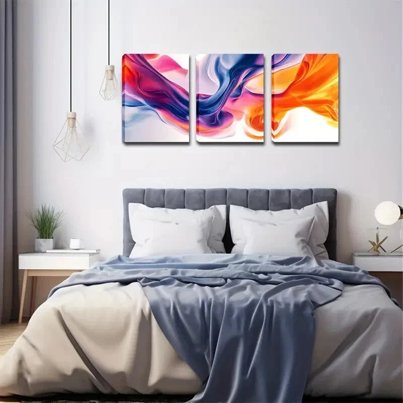 3pcs Purple, Orange, and Blue Watercolor Design Wall Art Set Canvas Framed 40x60cm - High Quality Print 100% Australian Made Wall Canvas Ready to Hang