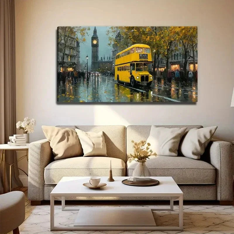 Yellow Double-Decker Bus Wall Art Canvas Office Home Room Framed 120x60cm