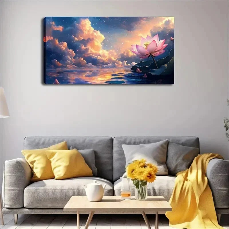 Realistic Blooming Pink Lotus Wall Art Canvas Office Home Room Framed 120x60cm