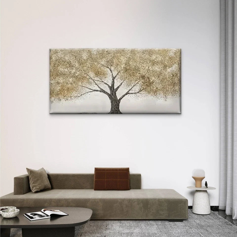 Modern Abstract Tree Golden Wall Art Canvas Office Home Room Framed 80x45cm