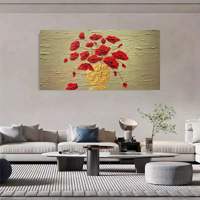 Red Poppy Blooms Bouquet Décor Wall Art Canvas Office Home Room Framed 120x60cm