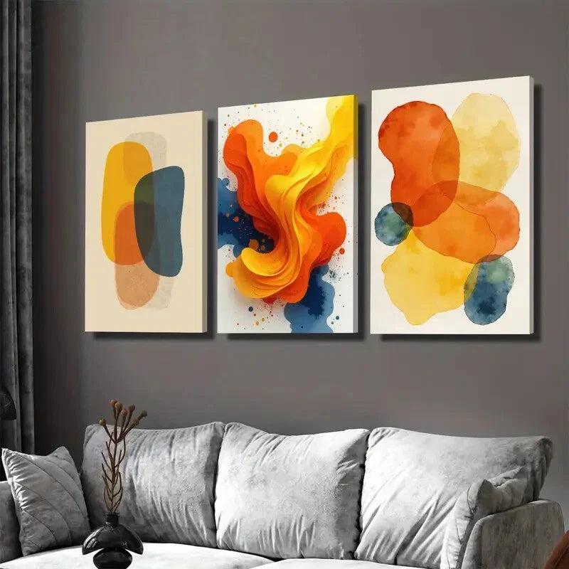 3pcs Modern Abstract Colorful Geometric Orange Wall Art Set Canvas Framed 40x60cm - High Quality Print 100% Australian Made Wall Canvas Ready to Hang