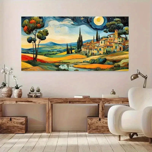 Rolling Hills Cottages Serene Wall Art Canvas Office Home Room Framed 120x60cm