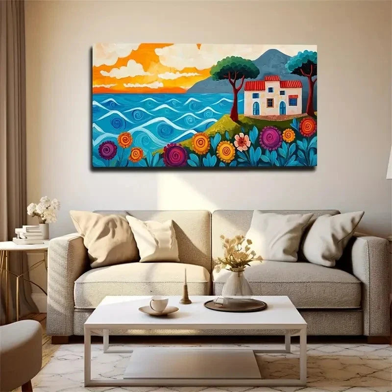 On Green Hill House Suitable Wall Art Canvas Office Home Room Framed 80x45cm