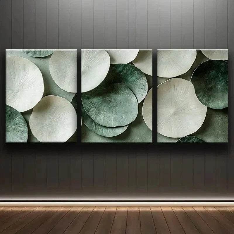 3pcs Green and White Circle Light Perfect Wall Art Set Canvas Framed 40x60cm - High Quality Print 100% Australian Made Wall Canvas Ready to Hang