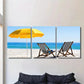 3pcs Vibrant Yellow Umbrella & Lounge Chairs Metal Print Ready to Hang Art