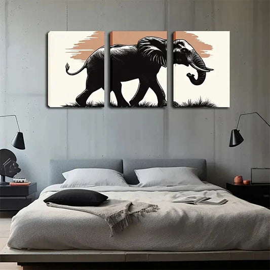 3pcs Black Elephant Figurative Wall Art Set Canvas Framed 40x60cm - High Quality Print 100% Australian Made Wall Canvas Ready to Hang
