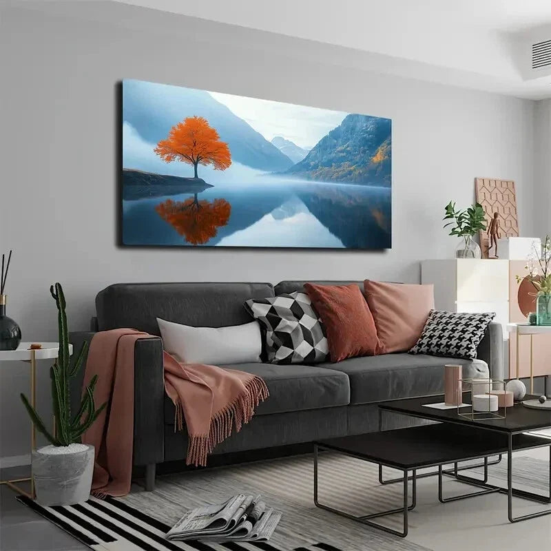 Serene Lake Scene Vibrant Wall Art Canvas Office Home Room Framed 120x60cm