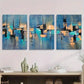 3pcs Abstract Blue and Orange Geometric Metal Print Ready to Hang Art