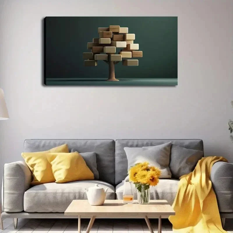 Modern Wood Block Design Wall Art Canvas Office Home Room Framed 120x60cm