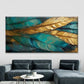 Golden Teal Turquoise Feather Wall Art Canvas Office Home Room Framed 120x60cm