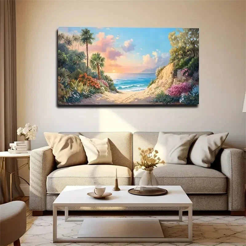 Leisurely Seaside View Interior Wall Art Canvas Office Home Room Framed 120x60cm