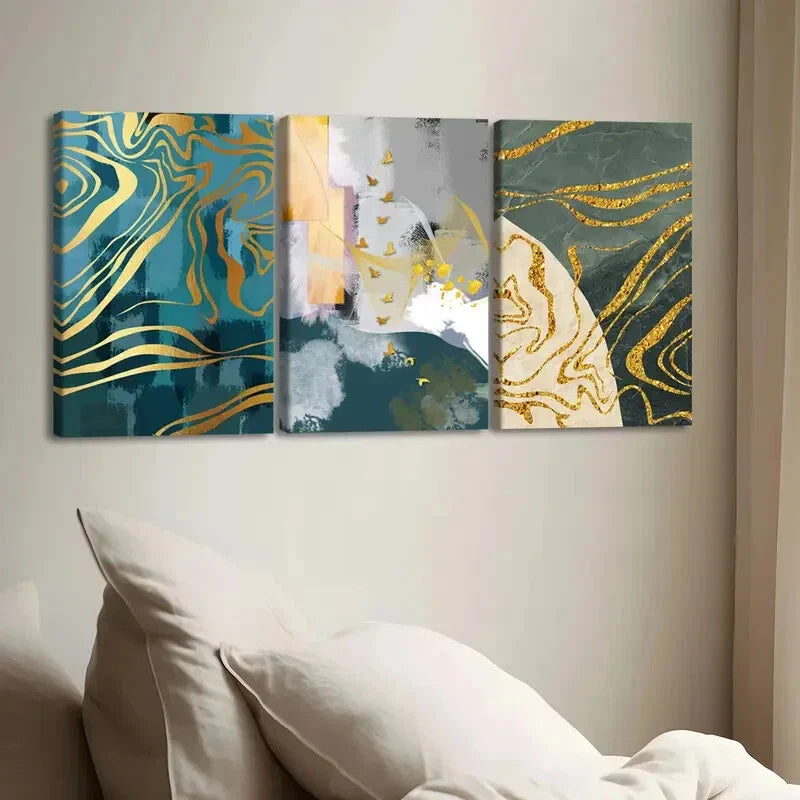 3pcs Modern Nordic Style Abstract Geometry Gold Wall Art Set Canvas Framed 40x60cm - High Quality Print 100% Australian Made Wall Canvas Ready to Hang