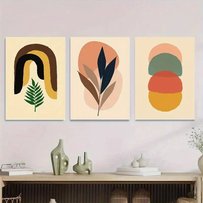 3pcs Modern Abstract Boho Style Leaf Metal Print Ready to Hang Art