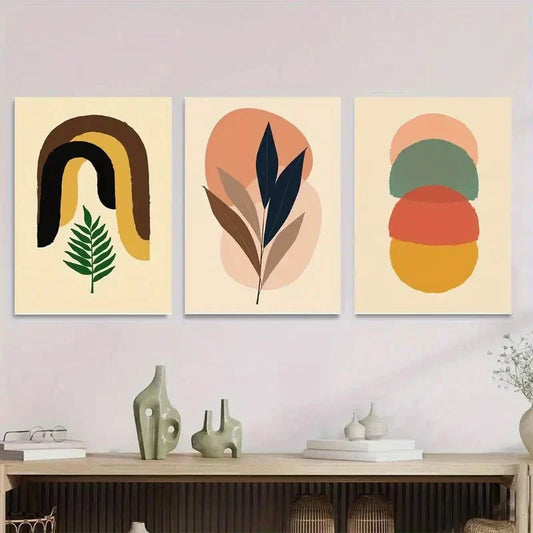 3pcs Modern Abstract Boho Style Leaf Metal Print Ready to Hang Art