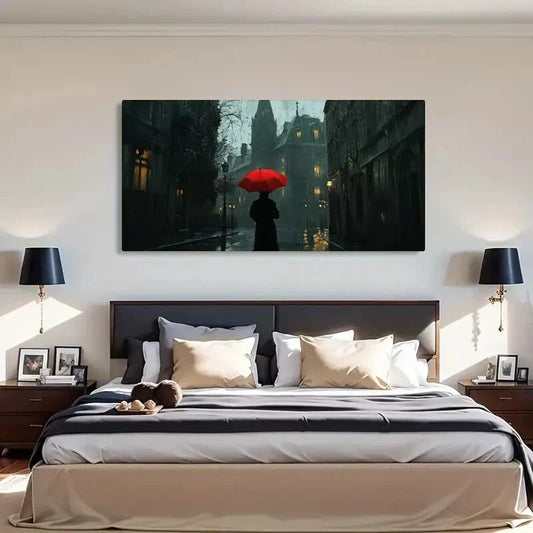 Umbrella Perfect for City-Them Wall Art Canvas Office Home Room Framed 80x45cm