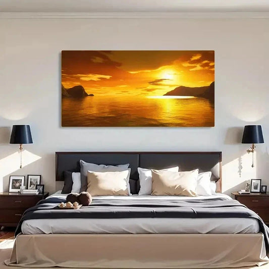 Seaside Landscape Orange Décor Wall Art Canvas Office Home Room Framed 120x60cm