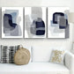 3pcs Navy Blue &amp; Gray White Abstract Metal Print Ready to Hang Art