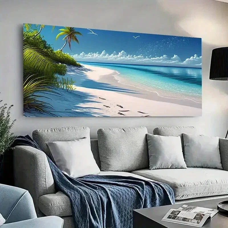 Modern White Sandy Beach wall canvas office home room framed 120x60cm