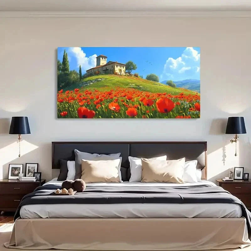 Countryside Landscape Poppy Wall Art Canvas Office Home Room Framed 120x60cm