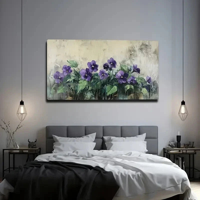 Vibrant Purple And Blue Flower Wall Art Canvas Office Home Room Framed 120x60cm