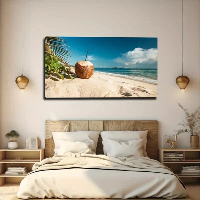 White Sand Beach Wall Art Canvas Office Home Room Framed 80x45cm