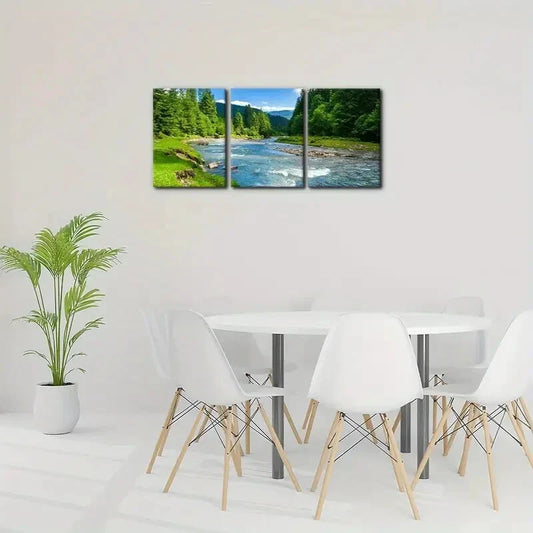3pcs Mountains Trees River Nature Metal Print Ready to Hang Art