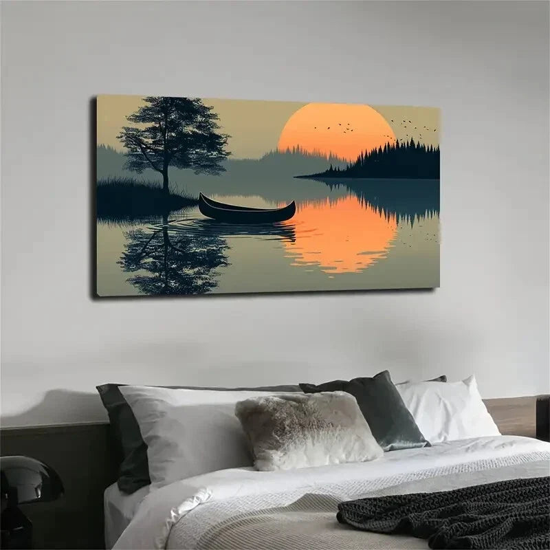 Calm Water Reflection with Sun Wall Art Canvas Office Home Room Framed 120x60cm