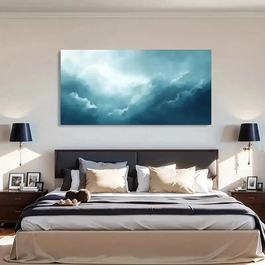 Dreamy Blue Sky Clouds Design Wall Art Canvas Office Home Room Framed 120x60cm