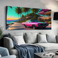 Pink Car Tree Ocean Sunset wall canvas office home room framed 120x60cm