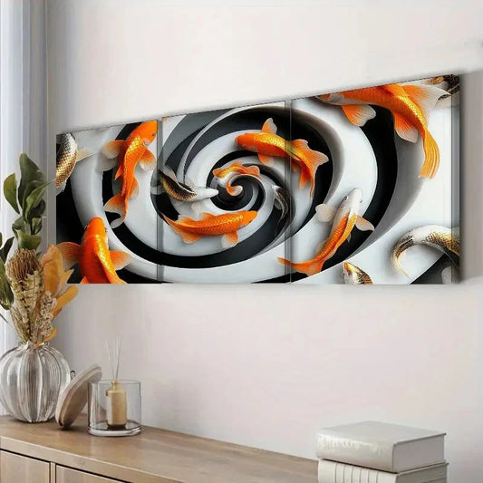 3pcs Goldfish Vortex Orange Sky Perfect Wall Art Set Canvas Framed 40x60cm - High Quality Print 100% Australian Made Wall Canvas Ready to Hang