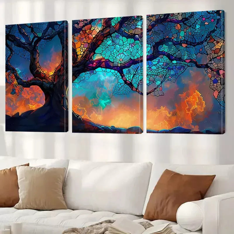 3pcs Abstract Fiery Dreamscape Cosmic Tree Wall Art Set Canvas Framed 40x60cm - High Quality Print 100% Australian Made Wall Canvas Ready to Hang