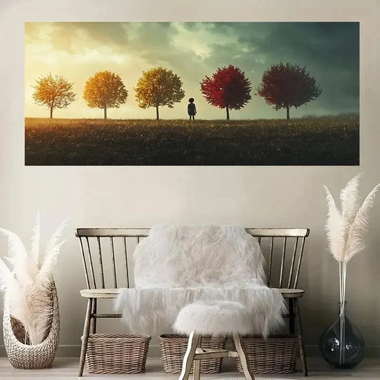 Lonely Figure & Colorful Leaves Wall Art Canvas Office Home Room Framed 120x60cm