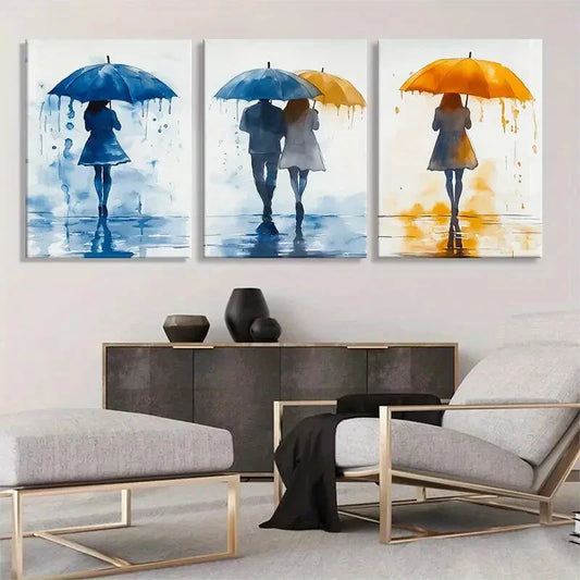 3pcs Blue and Yellow Tones Romantic Perfect Wall Art Set Canvas Framed 40x60cm - High Quality Print 100% Australian Made Wall Canvas Ready to Hang