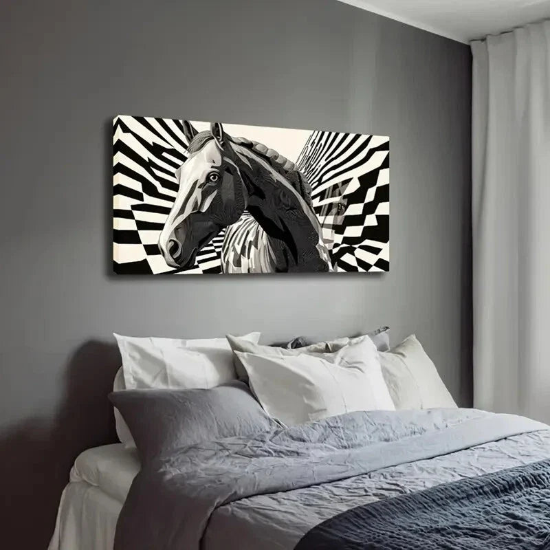 Abstract Horse Geometric Wall Art Canvas Office Home Room Framed 120x60cm