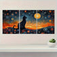 3pcs Black Cat with Celestial Patterns Metal Print Ready to Hang Art