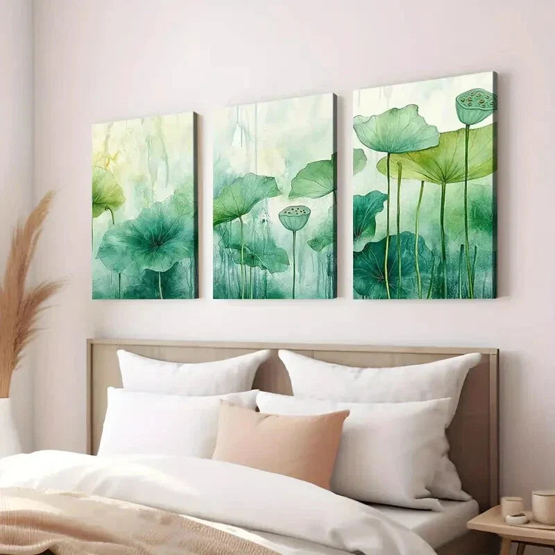3pcs Abstract Painting Artwork Classic Green Florals Wall Art Set Canvas Framed 40x60cm - High Quality Print 100% Australian Made Wall Canvas Ready to Hang